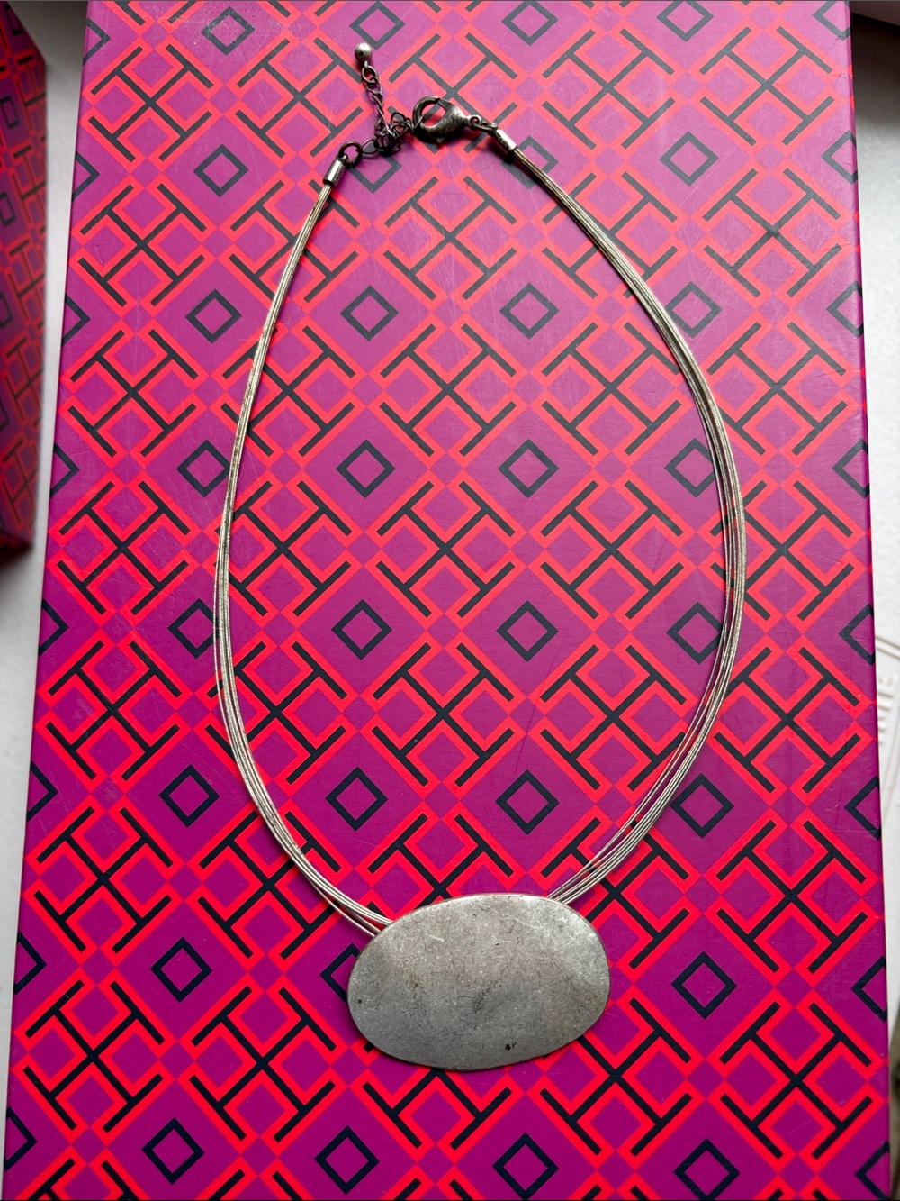Premier Minimalist Oval Pendant Multi-Strand Necklace in Silver